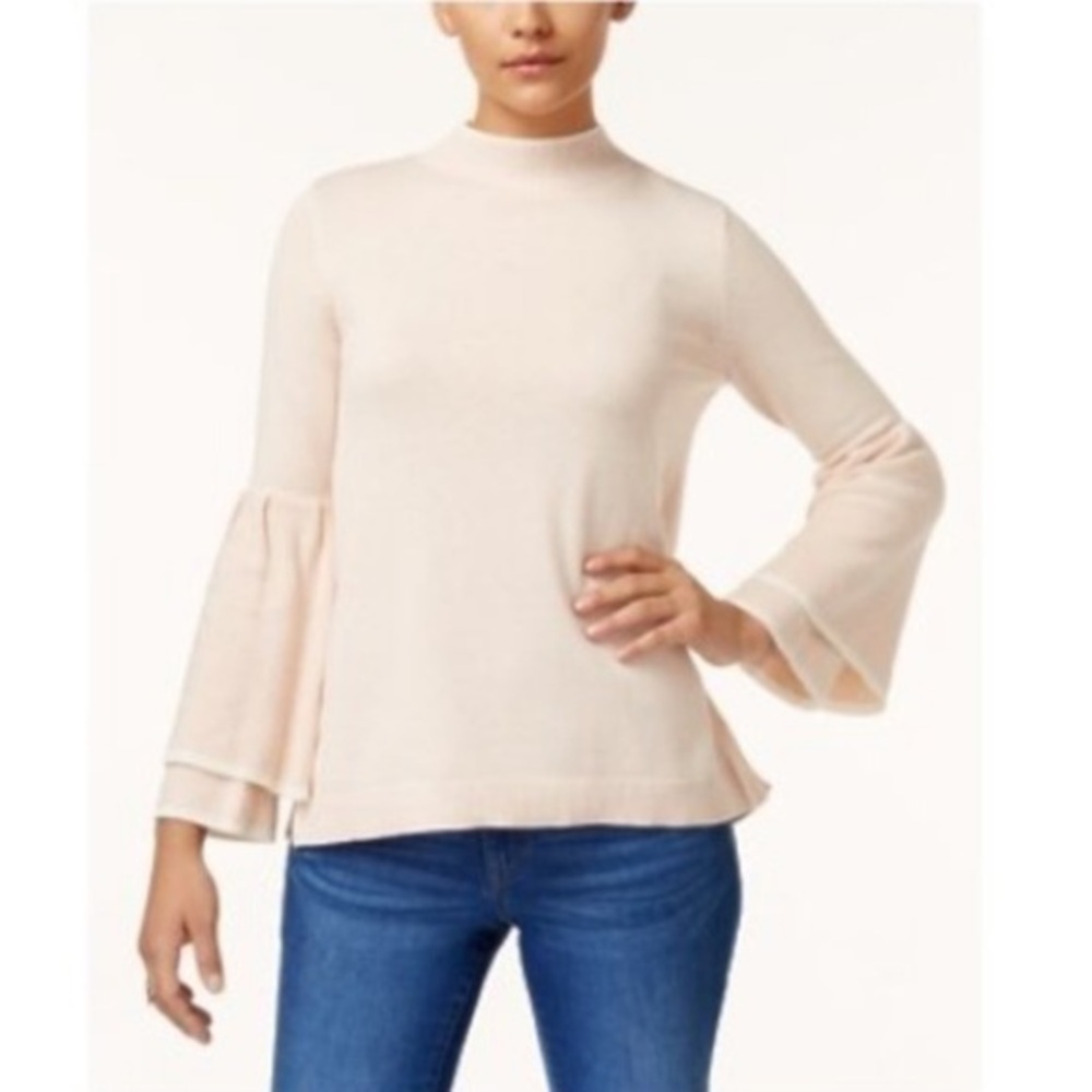 Style & Co High Neck Ruffled Bell-Sleeve Sweater